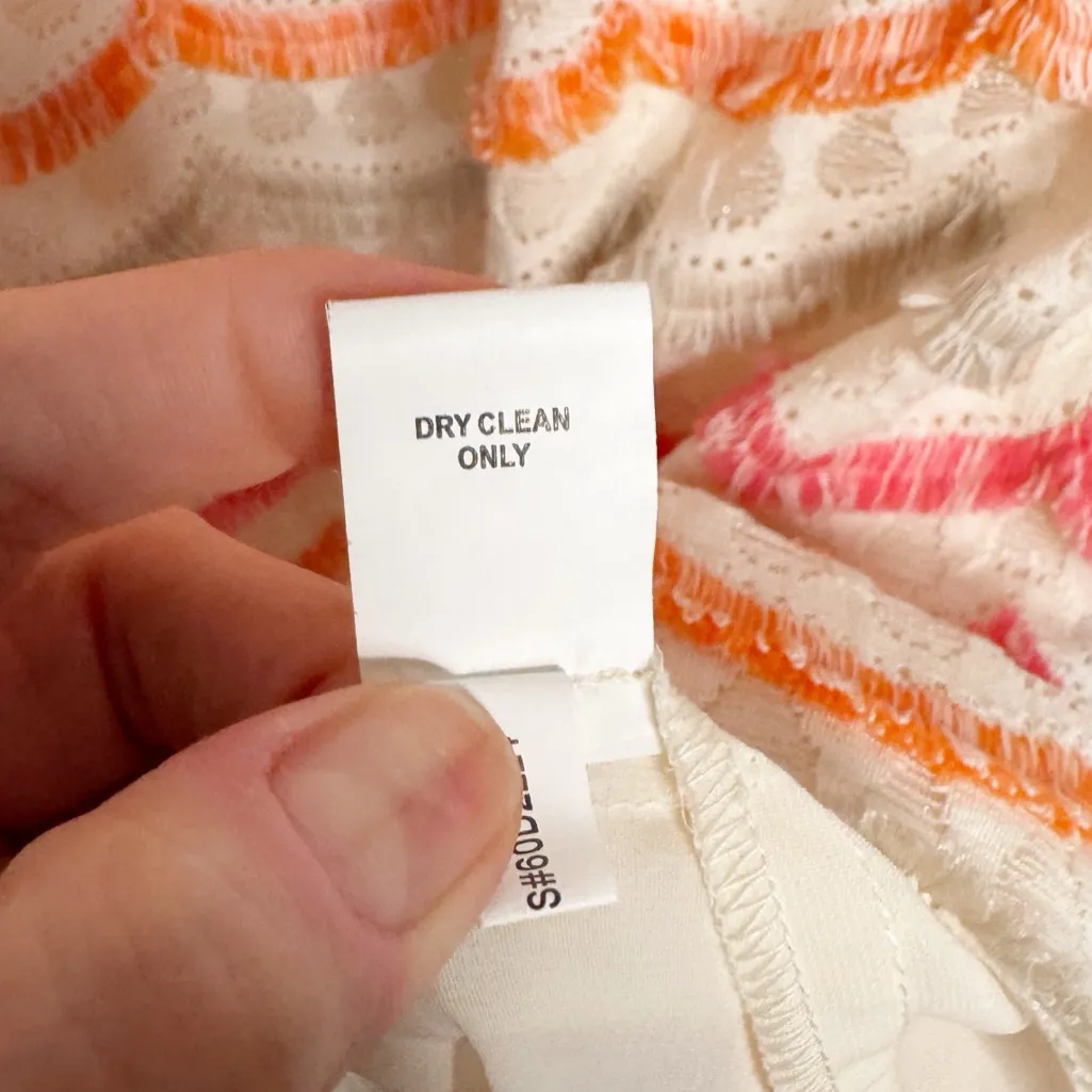 PHOEBE COUTURE PINK ORANGE OFF WHITE FRINGE SLEEVELESS DRESS SZ 8 - Image 7