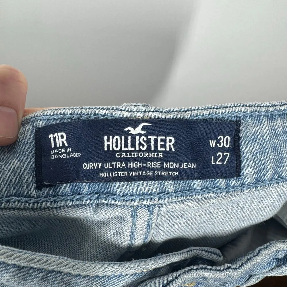 Hollister Jeans Women Size 11R Blue Curvy Ultra High Rise Mom Jean Raw Hem Light - Image 6