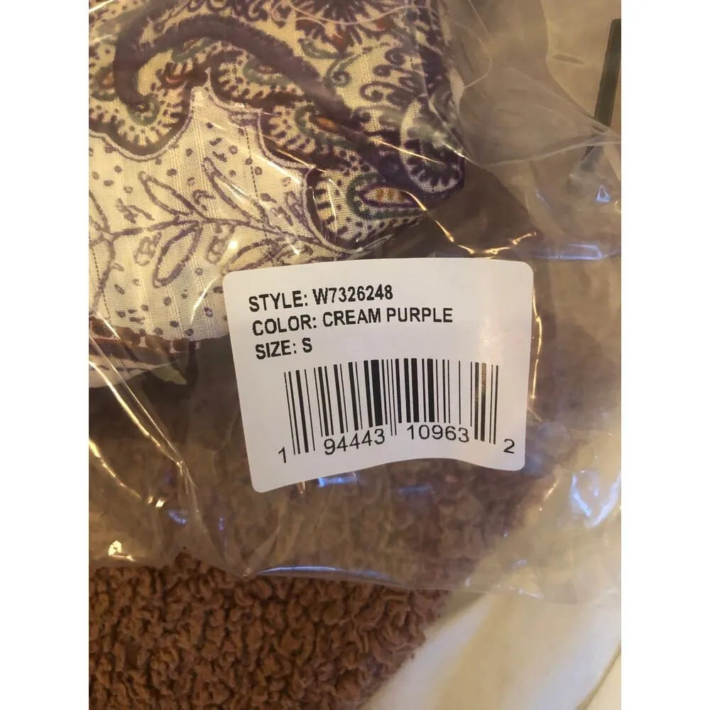 Band of Gypsies BOF NWT Cream Purple V-Neck Lace Paisley Crop Blouse Size S - Image 6