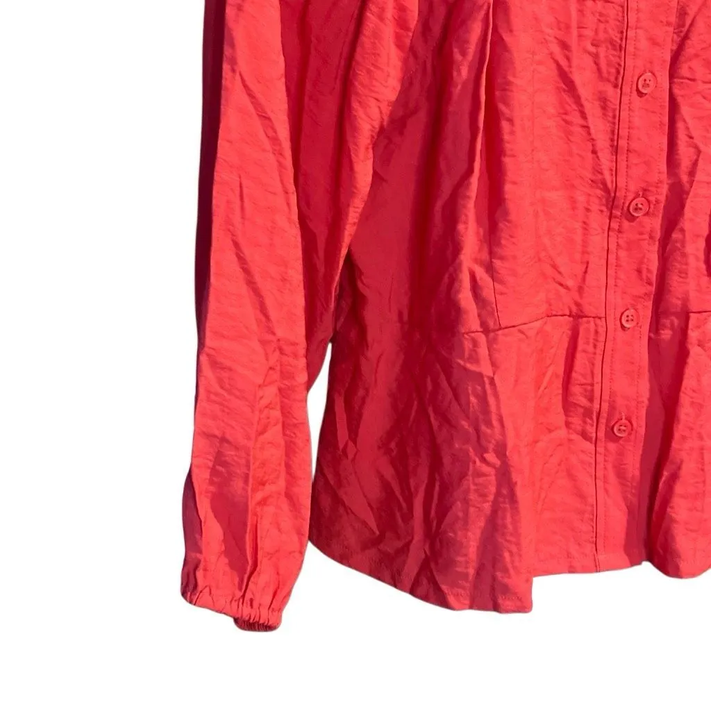 Ann Taylor Vibrant Red Button Front Square Neck Long Sleeve Blouse L #761 - Image 5