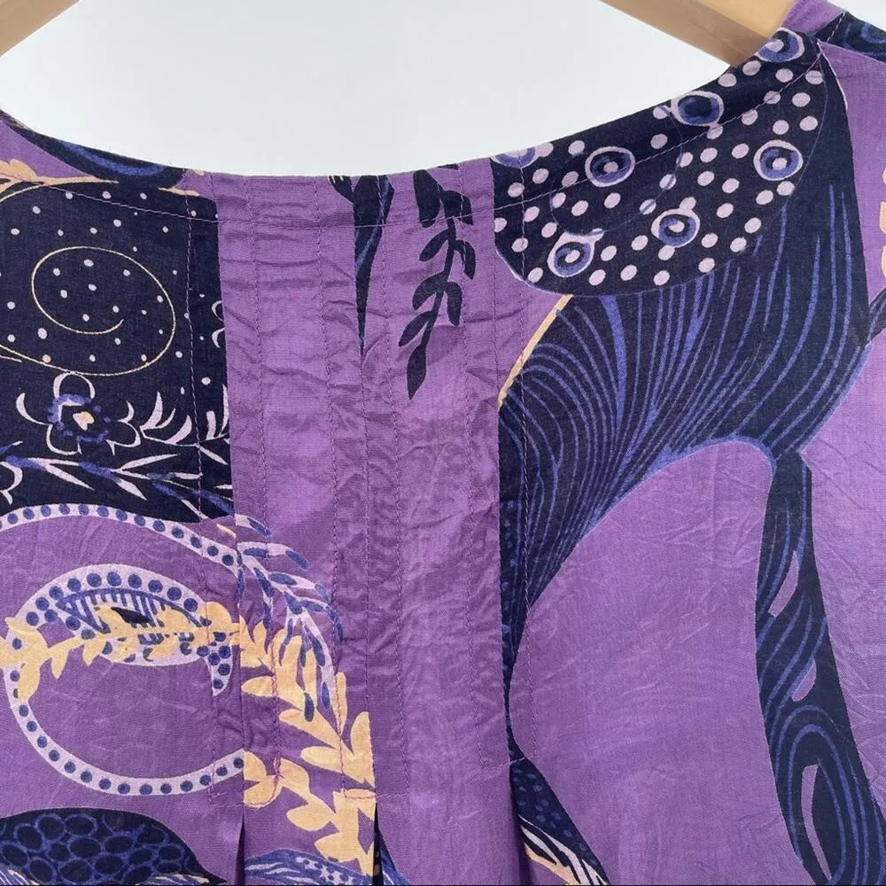 MASAI Purple Print Tunic Size Medium Made India Satin Wrinkled Style Medium - Image 7