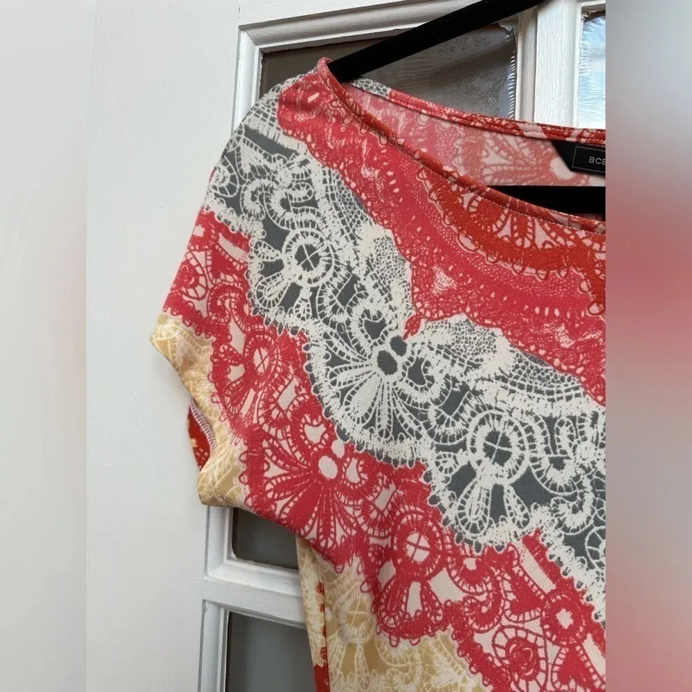 BCBGMAXAZRIA Curry Red Combo CHRISTELLE Ruching Jersey Dress Size XS NWT - Image 5