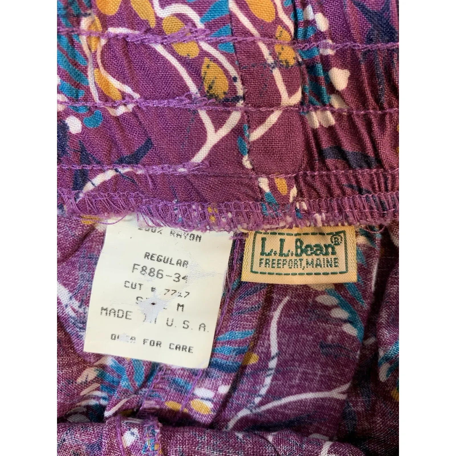 LL Bean Pants Womens Medium Capri Baggy Floral Pull On‎ Wide Leg Cropped USA VTG Pink - Image 5