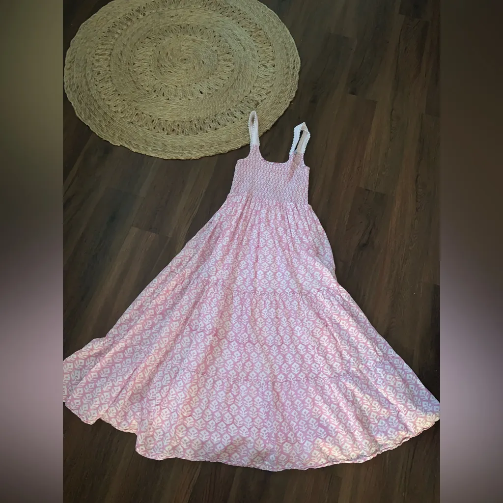 Lilbelle wavy printed pink maxi cotton dress Indian fabric $250 S boho casual White - Image 2
