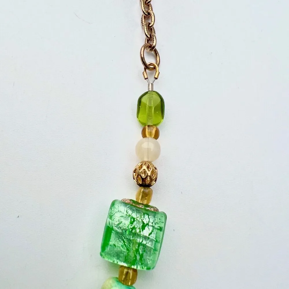 Handmade Green Glass Beaded Necklace Toggle Clasp Statement - Image 9