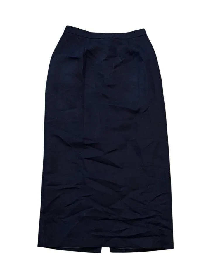 Vintage 90s Michele New York High Waist Midi Pencil Skirt Back Slit Navy 8 Blue - Image 1