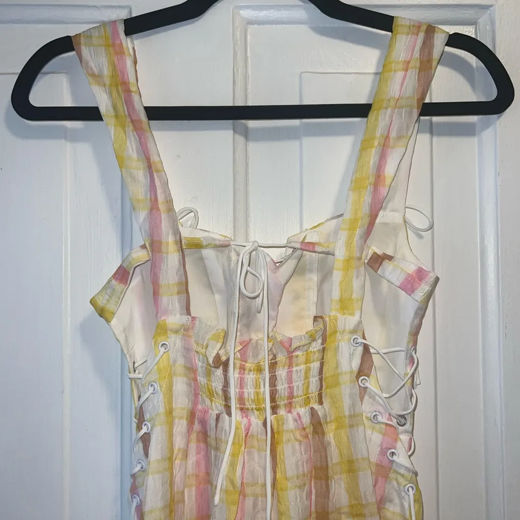 For Love And Lemons Yellow Pink and White Rue Midi Dress - Image 10