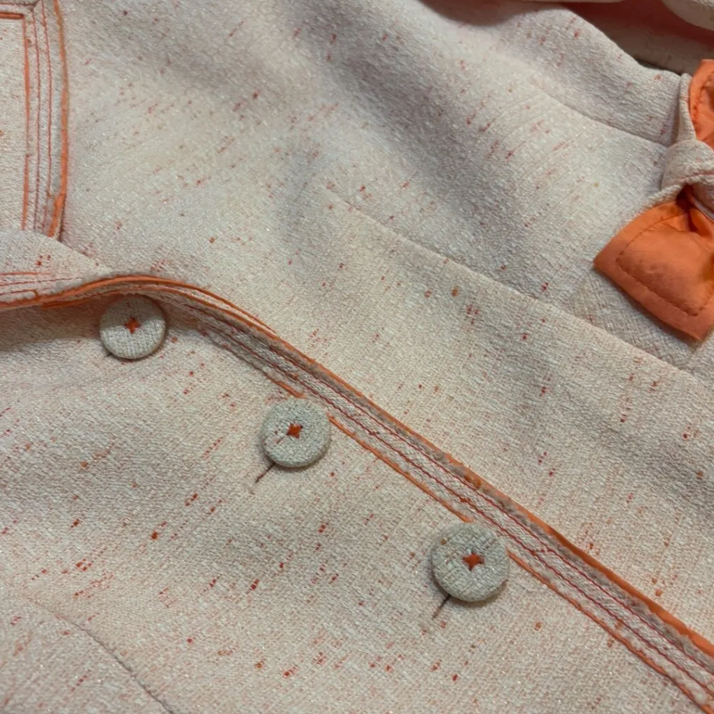 Vintage Albert Nipon Boutique Peach Silk Lined Bow Blazer Jacket Pink Size 4P - Image 3