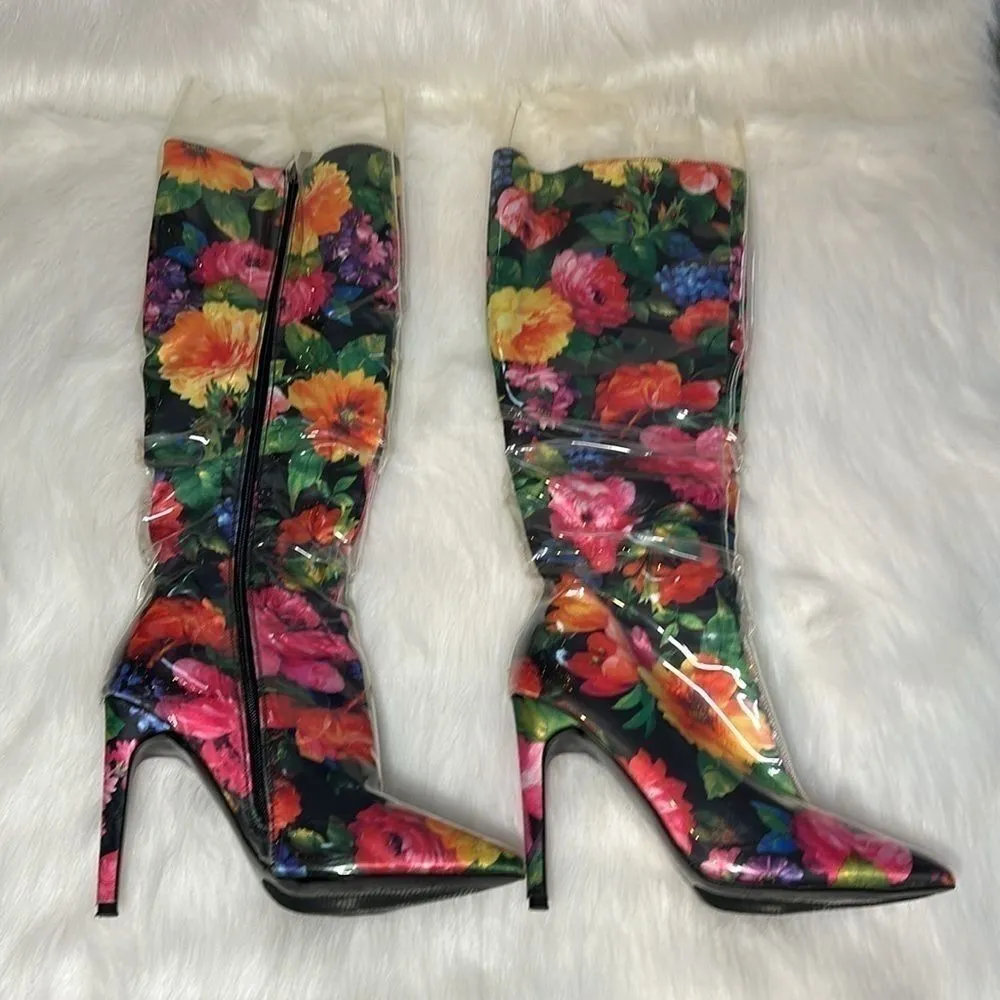 Lemon Drop by Privileged Thigh High Heel Floral Fashion Rain Boots Pink Size 8 - Image 7