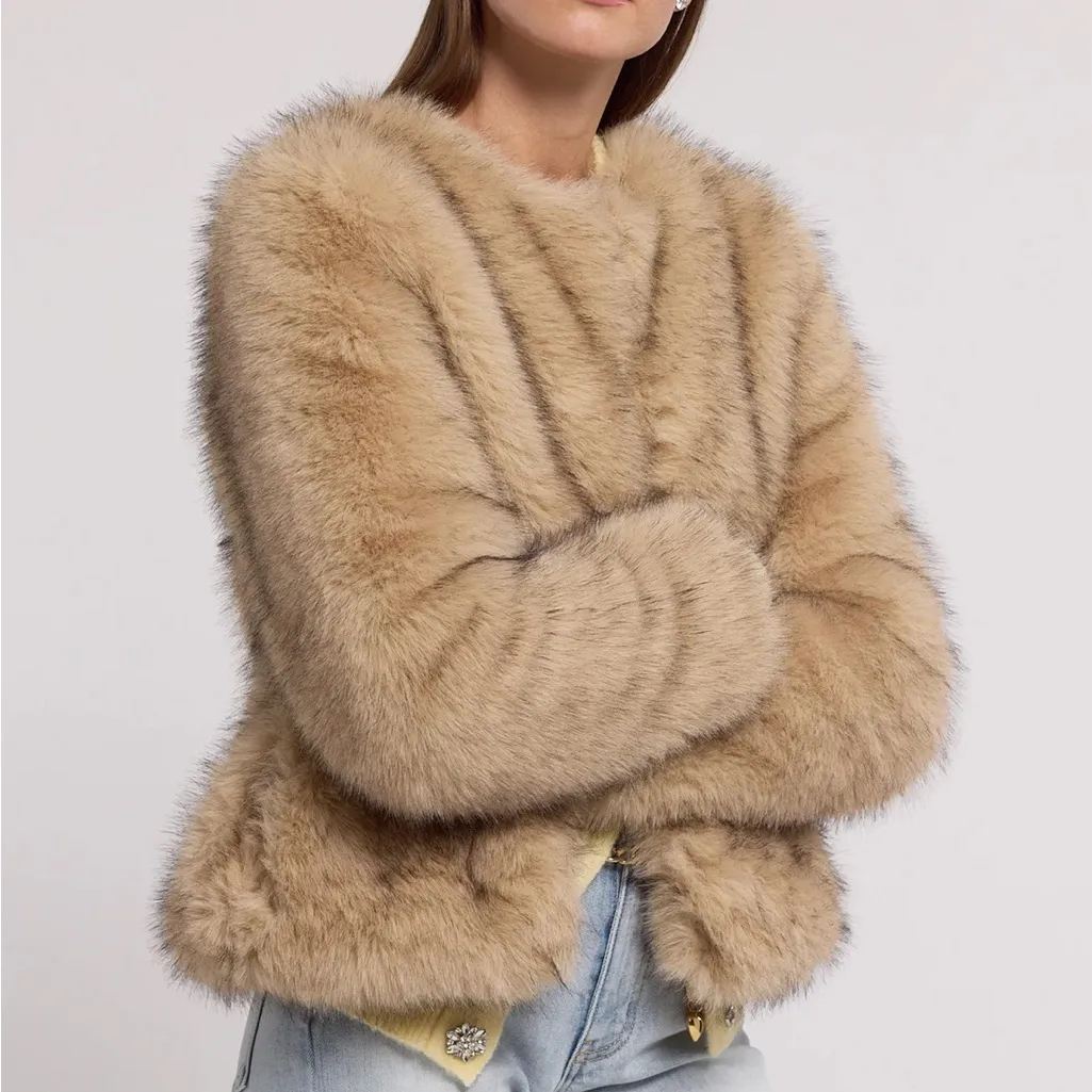 NWT GENERATION LOVE Lucas Faux Fur Jacket Brown & Black M - Image 6