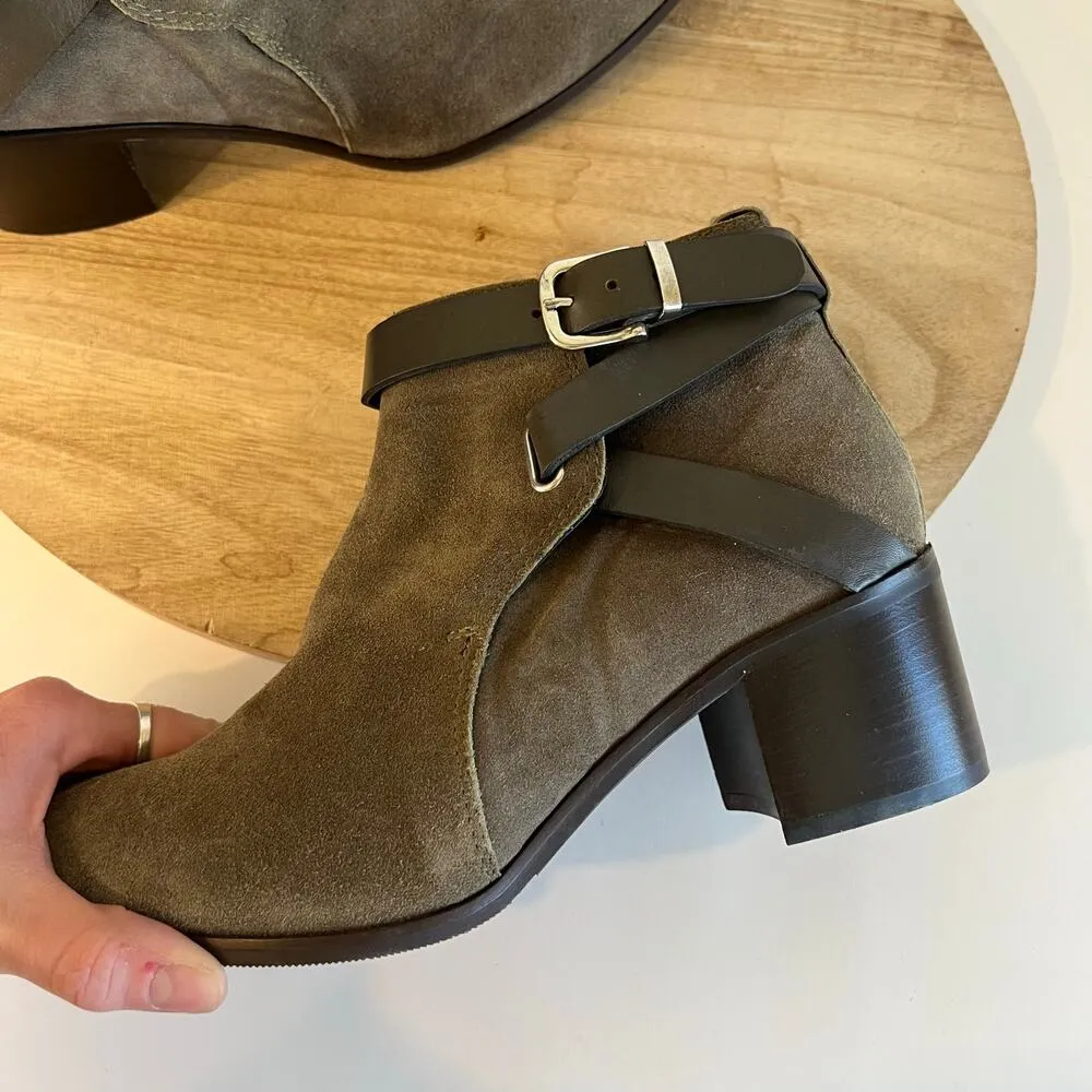 Charles David Italy Made Earth Tone Suede Leather Buckle Boot Size 39/8 - Image 9