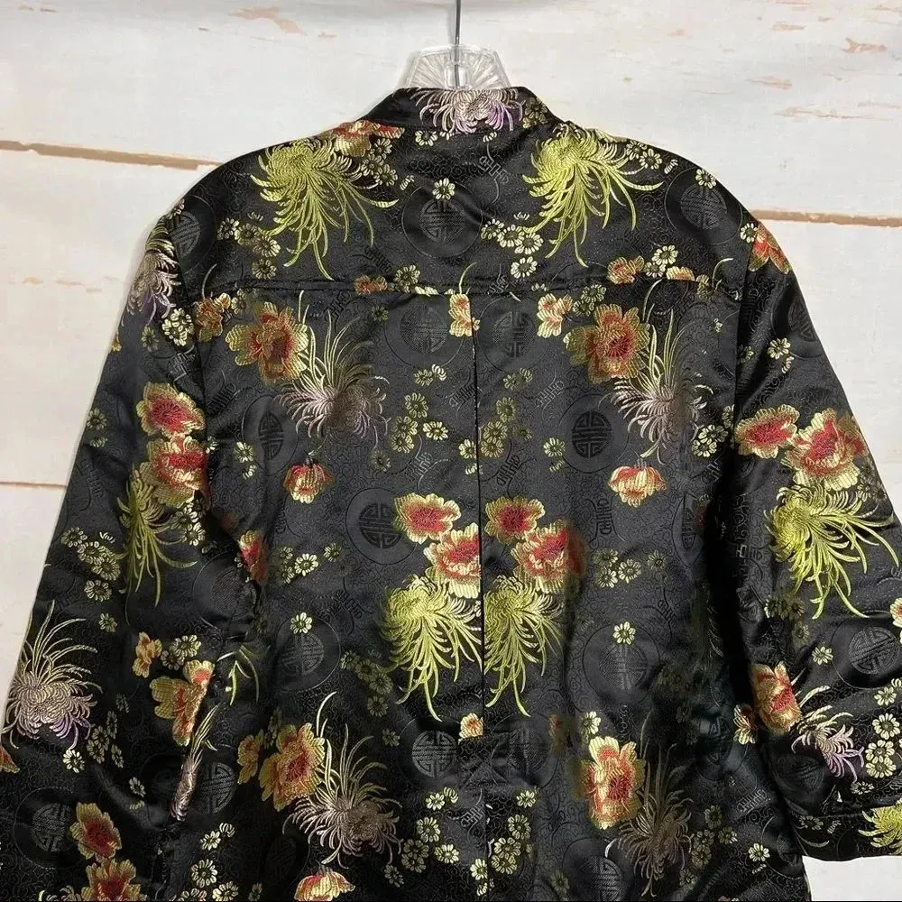 Draper's & Damo's Petite Floral Brocade Chinese Jacket Size Large Long sleeve Black - Image 4