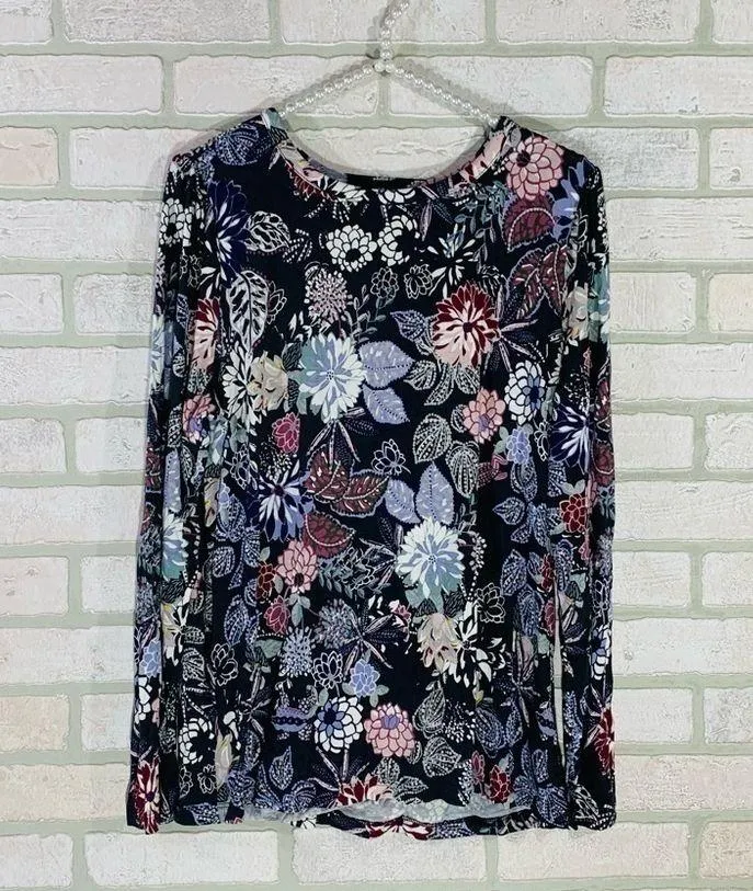 Loft NWT Floral Print Long Sleeve Wrap Back Top Size L - Image 2