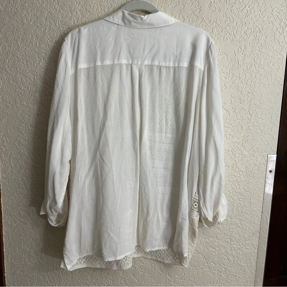 Chico’s Adelaide Crochet Button-Down Blouse 3 Ecru Lace Feminine‎ Women's XL - Image 8