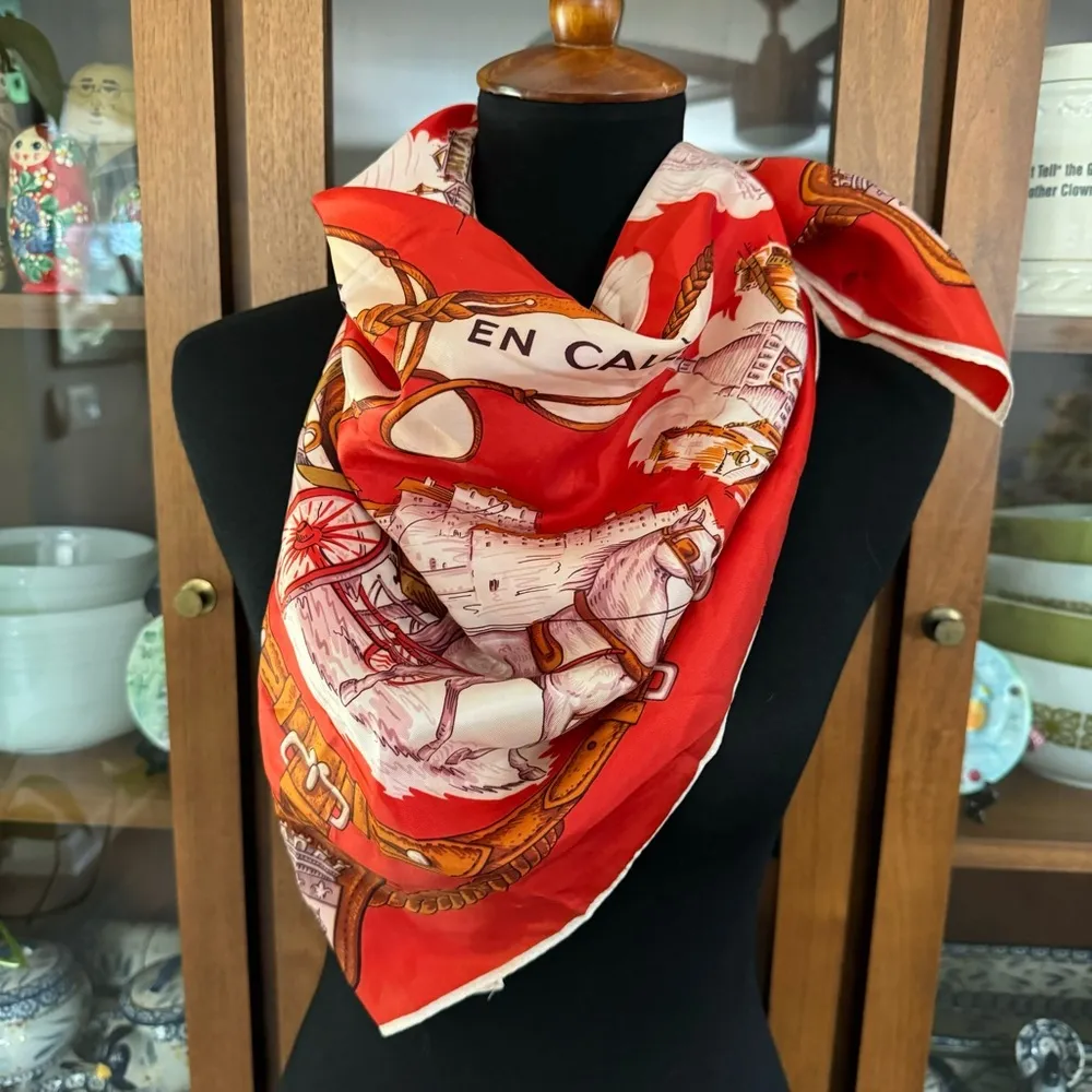 Vintage Red Parisian Themed Scarf - Image 2
