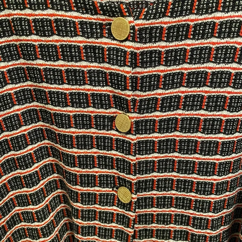Misook Red, White & Black Tweed Knit Gold Button Front Geometric Jacket Size XL - Image 4