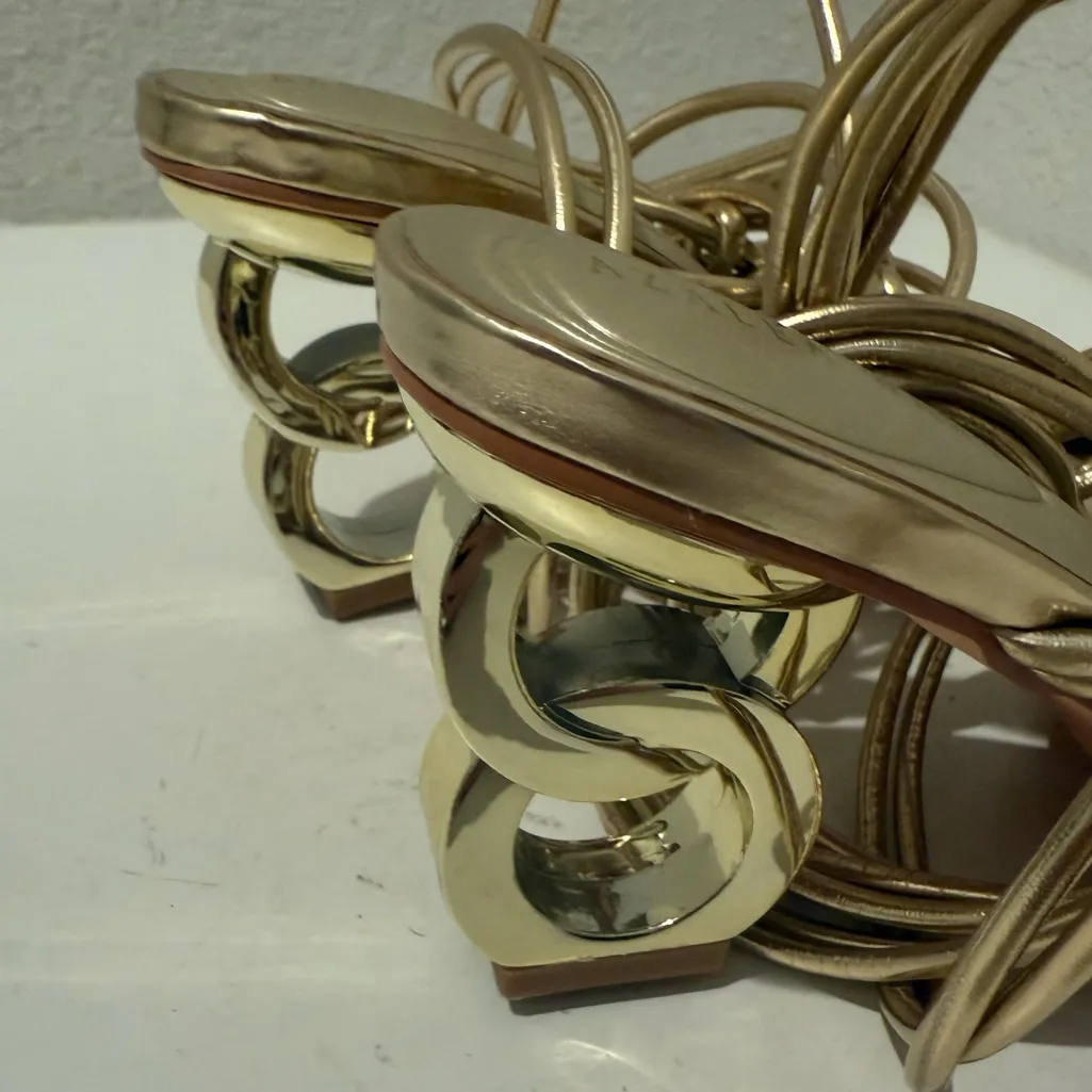 AZALEA WANG Stupendous Gold Ankle Wrap Lace Up High Linking Heel Sandal Size 6.5 - Image 9