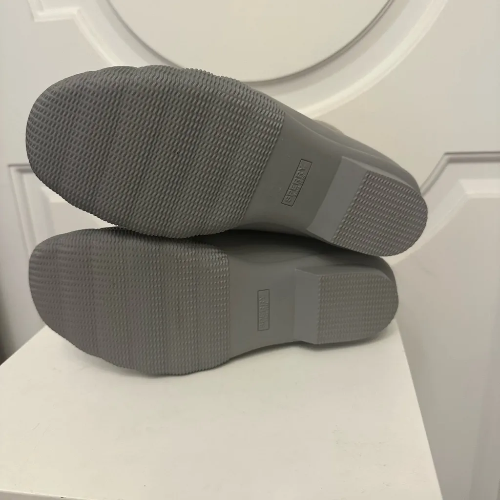 Sperry Saltwater Waterproof Metallic Leather Duck Rain Boots Silver Gray NEW - Image 9