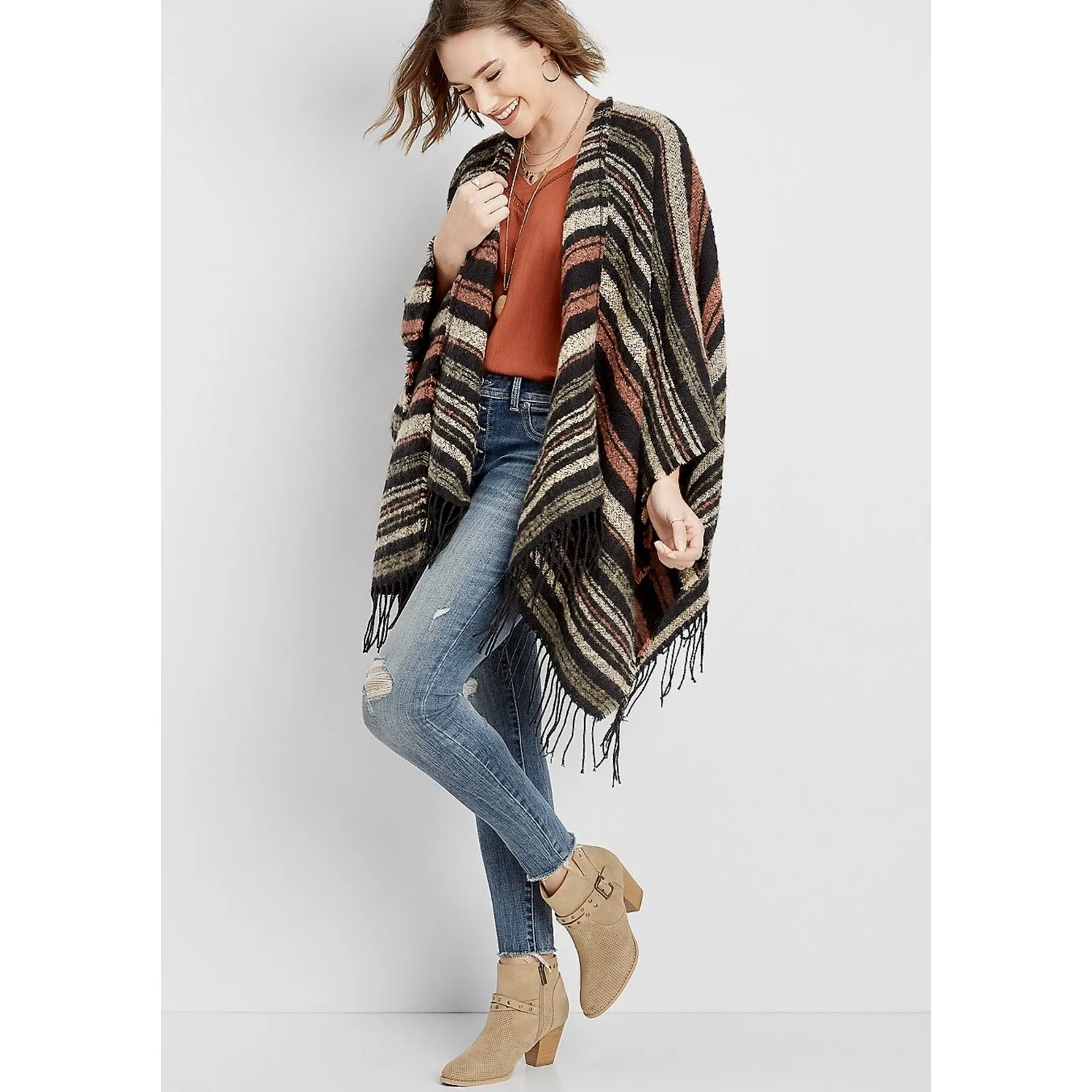 Maurice’s‎ Women’s Black Striped Ruana/Shawl,One Size NEW - Image 3