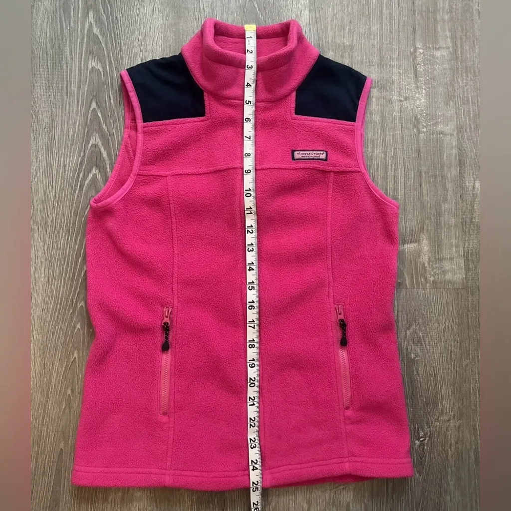 Vineyard Vines Fleece Vest Full Zip Pink & Navy Womens Size XS Preppy Nautical - Image 3