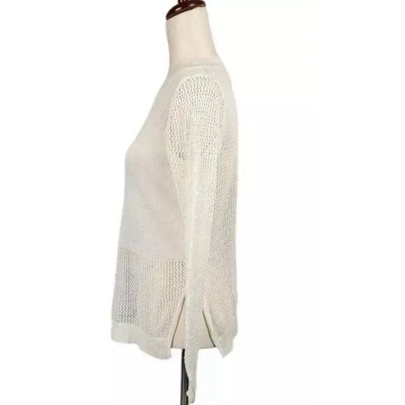 Banana Republic‎ Linen Blend Sweater Open Knit Long Sleeve White Women's Small - Image 2