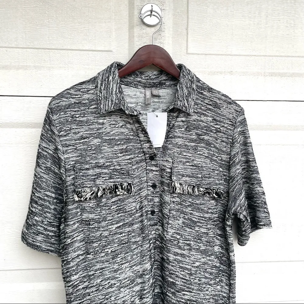 NWT ASOS Womens Dress Black White Tweed Shift Fringe Pockets 6 - Image 4