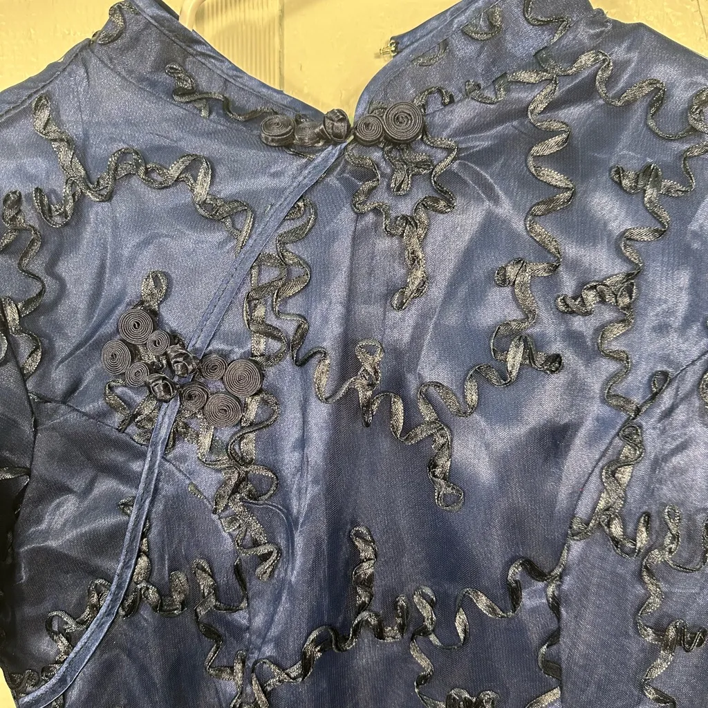 Nature Navy Asian Traditional Style Short Sleeve High Neck Dress Size… Size XL - Image 6