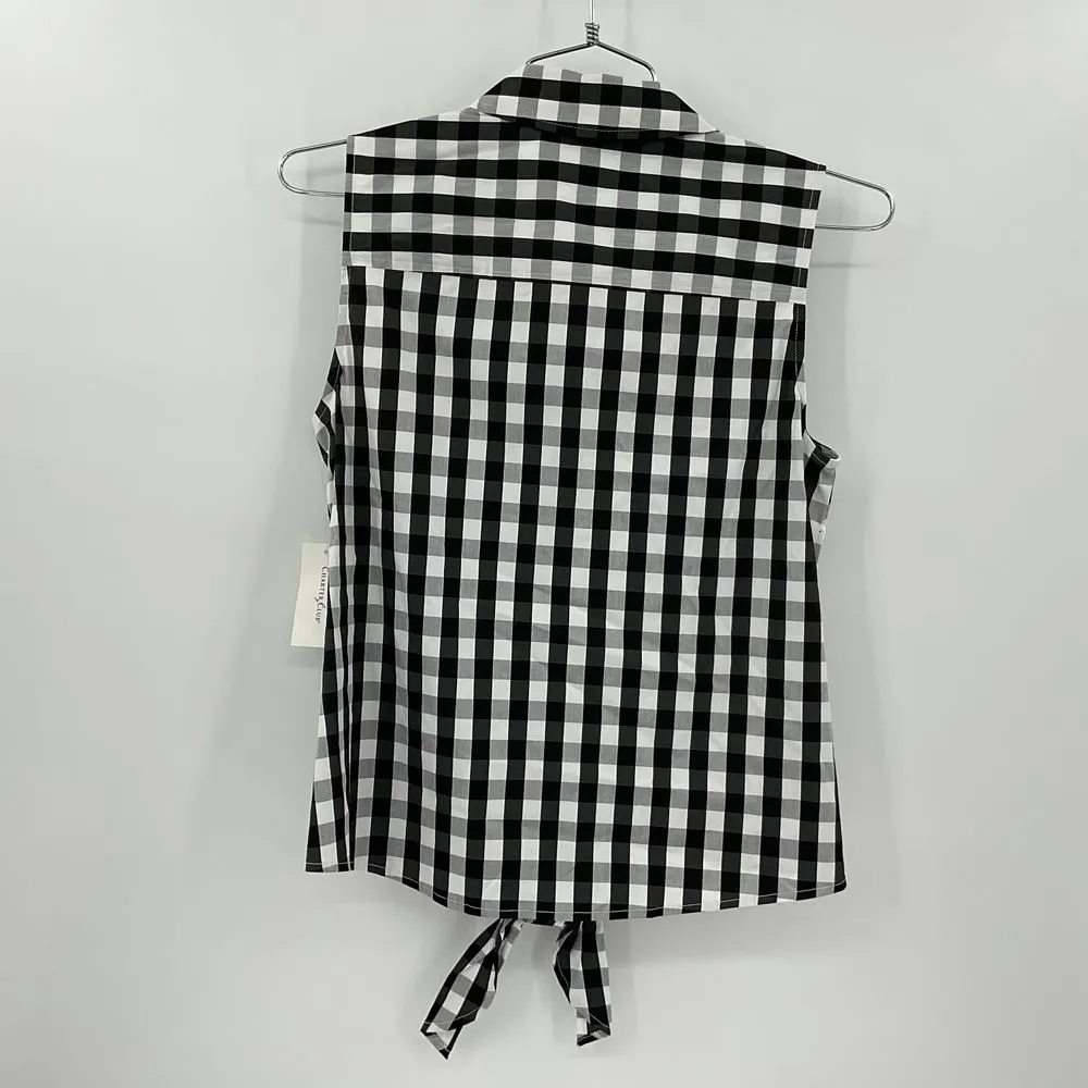 Charter Club Women Gingham,Print Tie,Hem Shirt, Deep Black Size 10 (Z137)‎ - Image 2