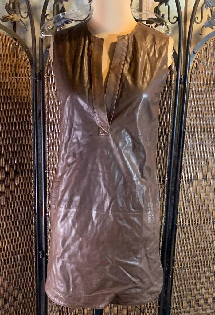 Vince Dark Brown Leather Dress Size 4 - Image 2