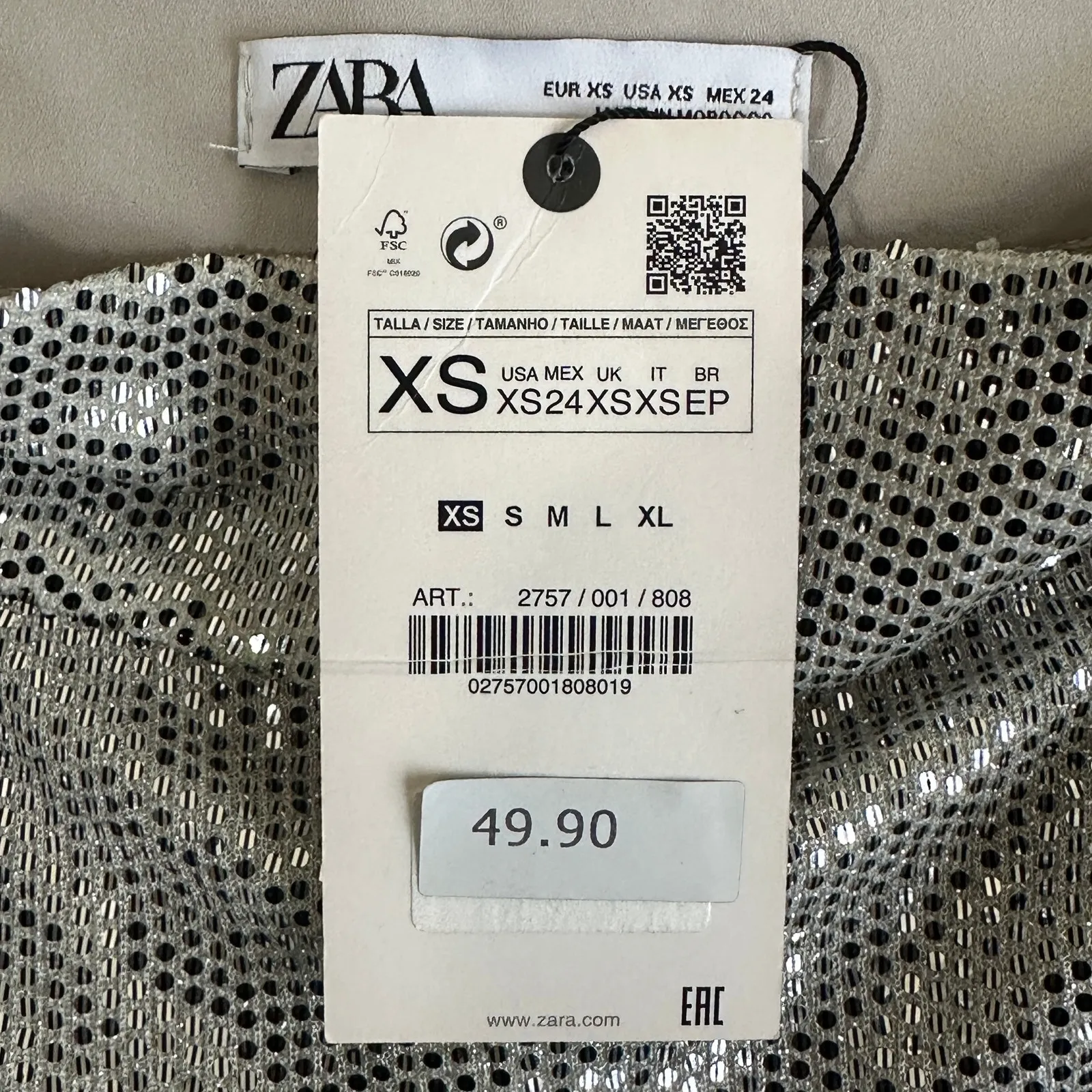 NWT Zara Wide Leg Sequin Pants Womens XS Silver Party Event Glam NYE Maximalist - Image 7