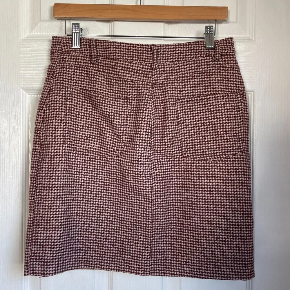 Cupcakes and Cashmere Maroon Houndstooth Wool Blend Mini Skirt Size 2 - Image 3