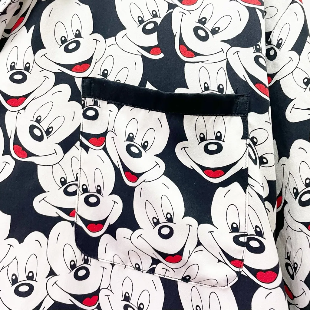 Walt Disney World Mickey Mouse Silk Pajama Nightshirt Black White Red Size Small - Image 7