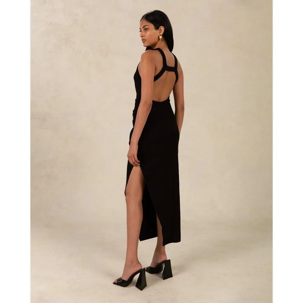 Misha Collection Women's Black Majorie Open Back Cross Straps Midi Dress Size 8 - Image 13