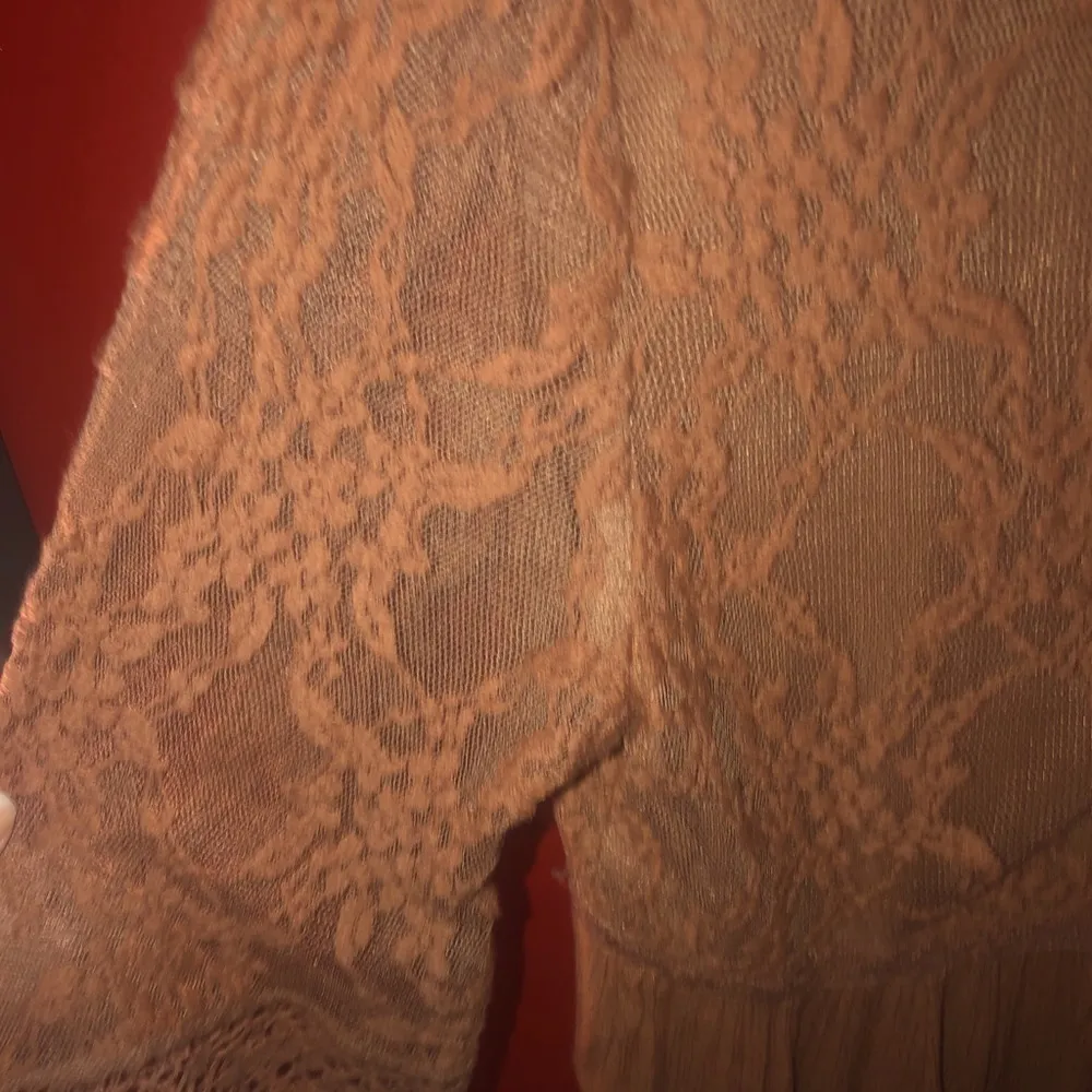 American Eagle Blush Pink Lace Peplum Bell Sleeve Long Sleeve Top Blouse - Image 6