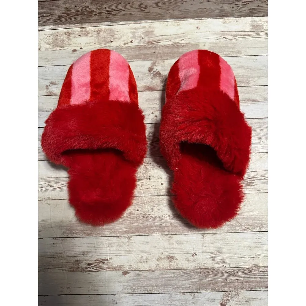 Shiraleah Pink Red Fuzzy Slippers Women's Size 9 - Image 4