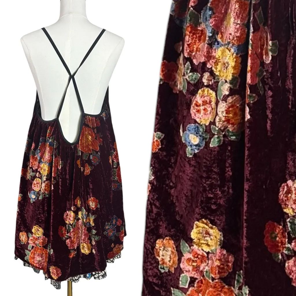 Free People Bohemian Floral Velvet Two Faced Reversible Mini Swing Dress Large - Image 8