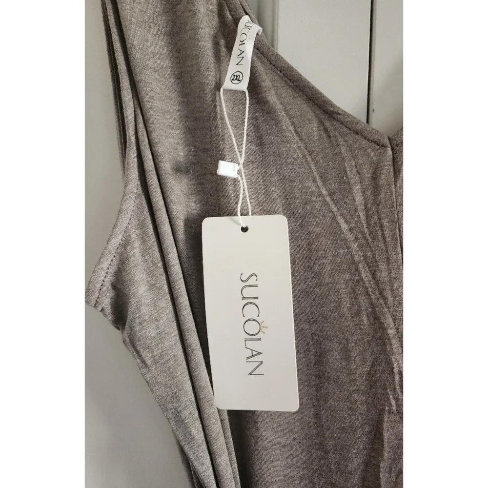 New Tan Sucolan Women's Sixe 2XL Casual Loose Tank Jumpsuit Sleeveless Knit Crop Brown Size 2X - Image 4