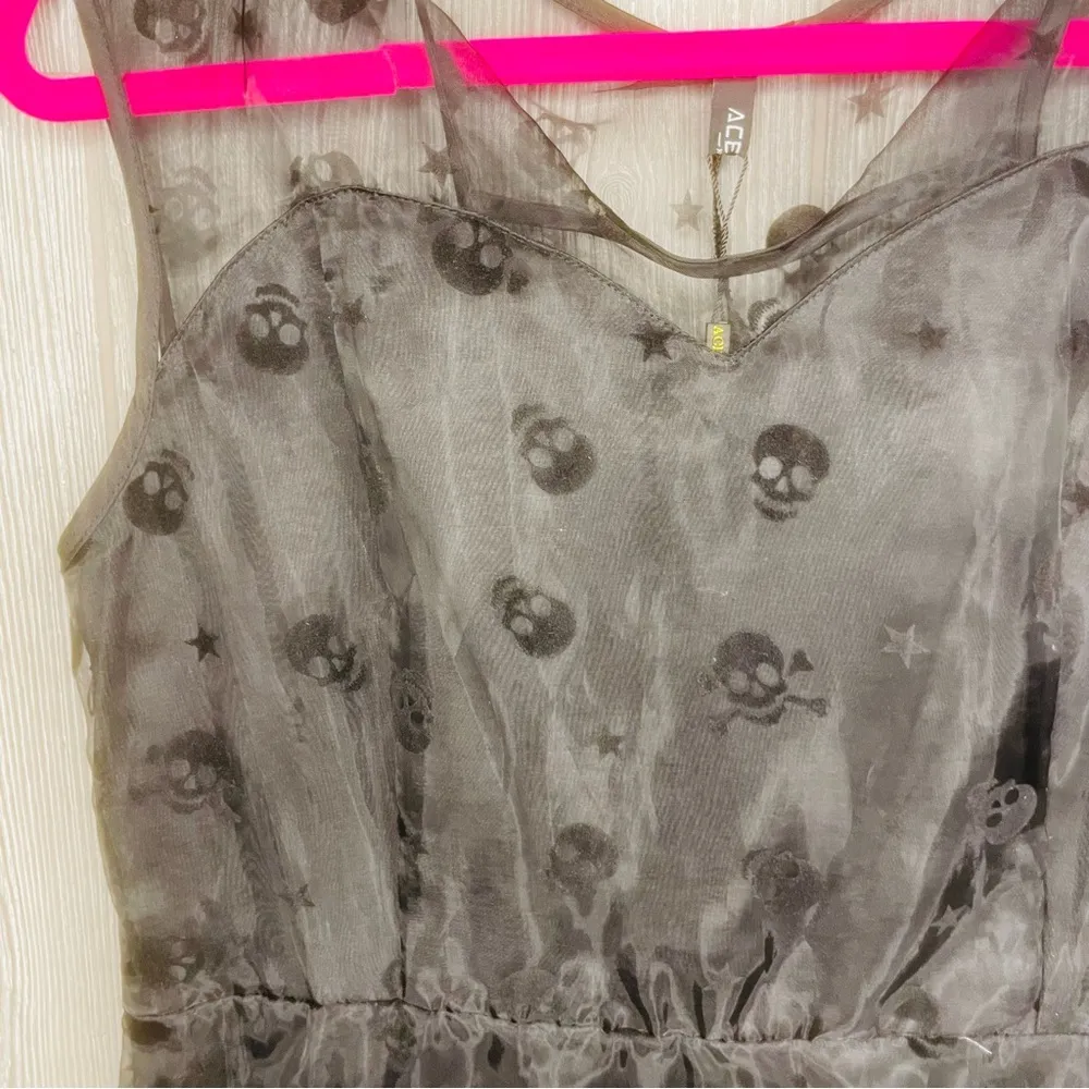 Nwt black sheer tulle skull sleeveless long dress XL spooky witchy dress - Image 2