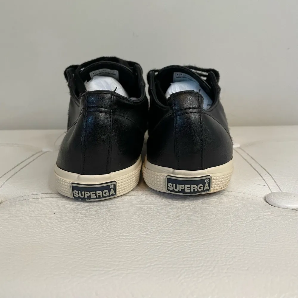 Superga Black Faux Leather Sneaker Sz 6.5 - Image 3