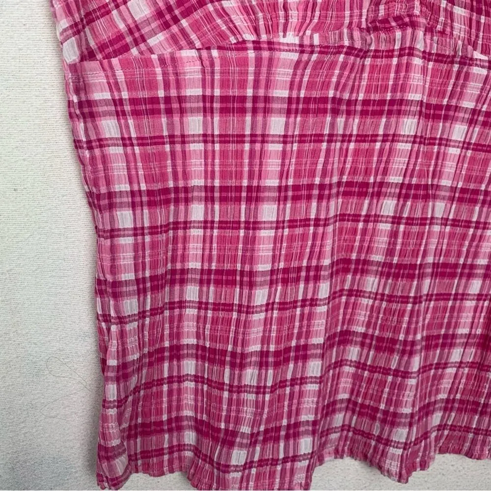 St Johns Bay women's medium new pink plaid 90s tank top scrunch - Image 6