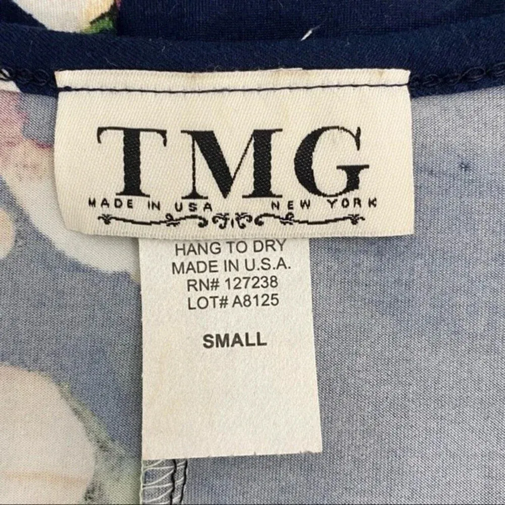 TMG New York Short Sleeve Floral Print Navy Mini Dress Size S - Image 4