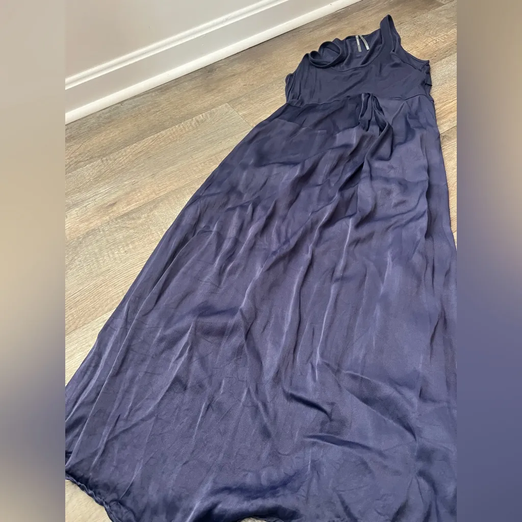 Anthropologie Gemini Twofer Maxi Dress Navy Blue Sleeveless Satin Size M - Image 7