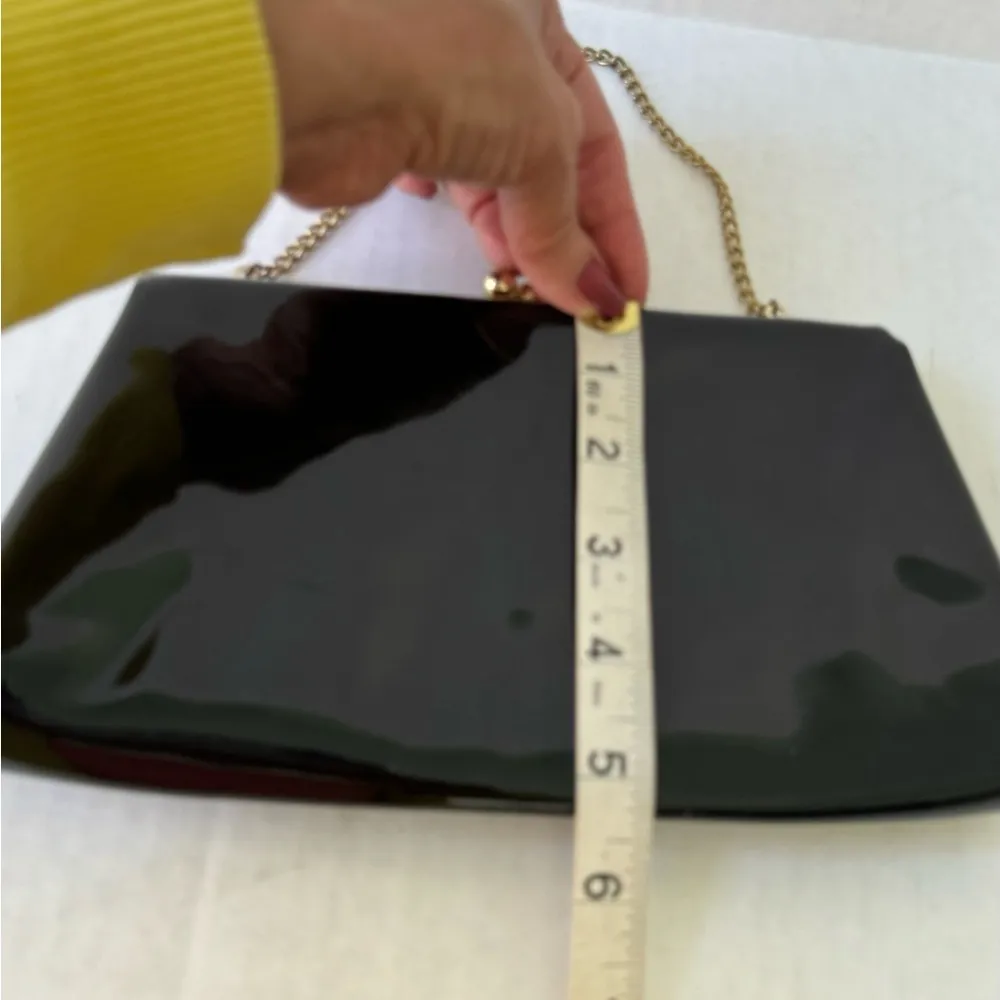 Black Patent Leather Kiss Lock Wrist Evening Bag - Image 5