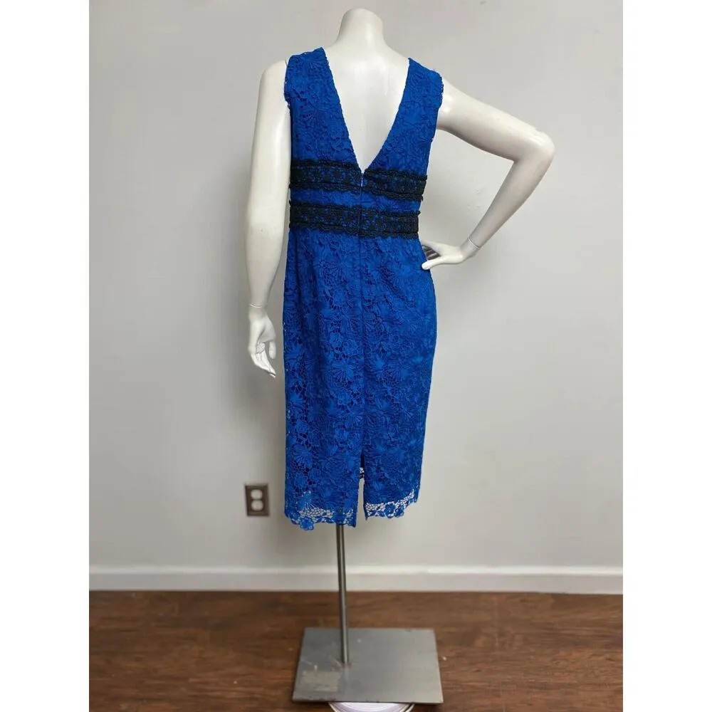 Diane von Furstenberg Plunge V Neck Lace Dress Size 10 Blue & Black Casual - Image 4