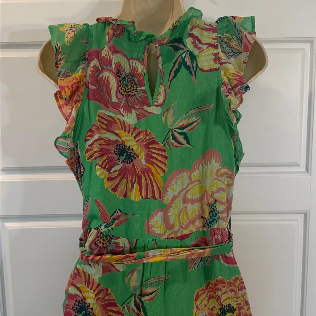 BANJANAN Eliza In Rose Garden Island Green Print Maxi Dress Small - Image 6