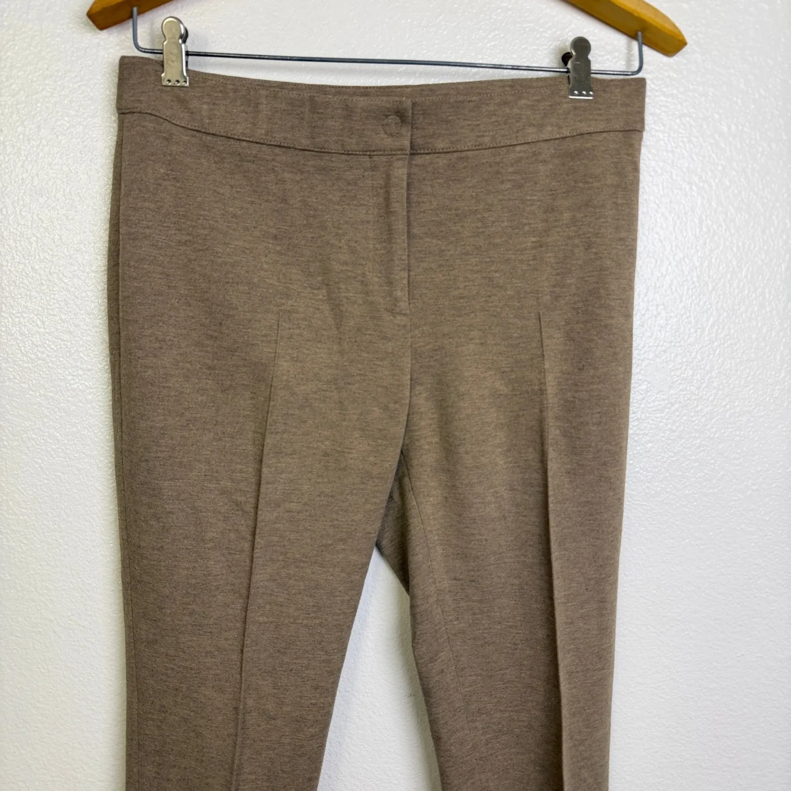 Akris Punto Pants Womens 8 Tan Pull On Ankle Stretch Pleat Tapered Career 28.5" - Image 3