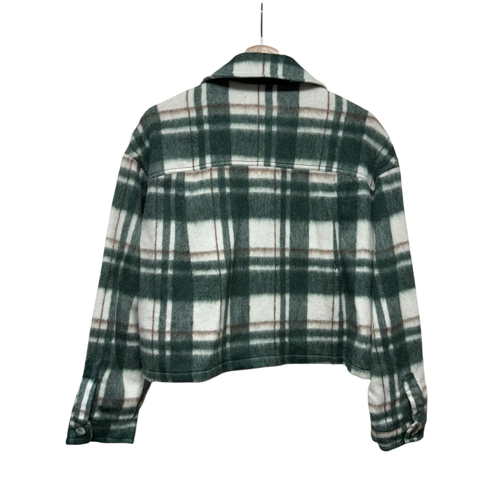 Zara Women Green Plaid Cropped Jacket Shacket Sz M‎ Button Up Cozy Wool Blend - Image 3