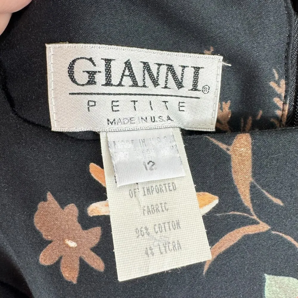 Gianni Vintage Black Floral Sleeveless Square Neck Cotton Sheath Dress USA Sz 12 - Image 5