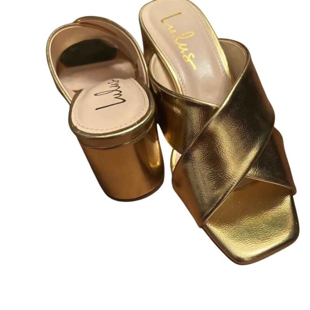 Lulus Ybarra Gold High Heel Slingback Sandals Size 6 Party Shoes - Image 6