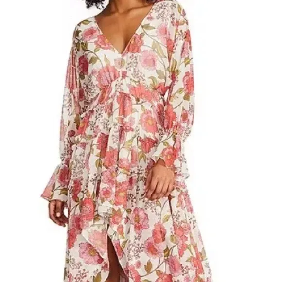 STEVE MADDEN Sol Dress Vintage Rose Pink Tiered Chiffon Boho Wedding‎ Medium New - Image 6